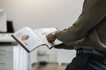 Business plan document with financial projections and charts